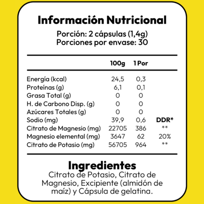Citrato Magnesio + Potasio - 60 Capsulas