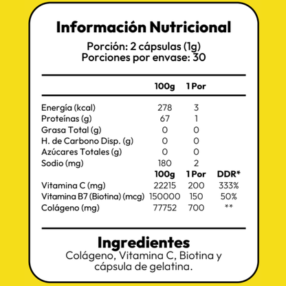 Biotina + Colageno + Vitamina C - 60 Capsulas