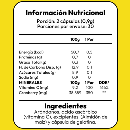 Cranberry + Vitamina C - 60 Capsulas